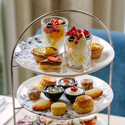 High tea served at the table at Restaurant Sophia, The Hague